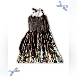 Hibiscus Collection Hawaii Blue and Brown Floral Maxi Dress S-M